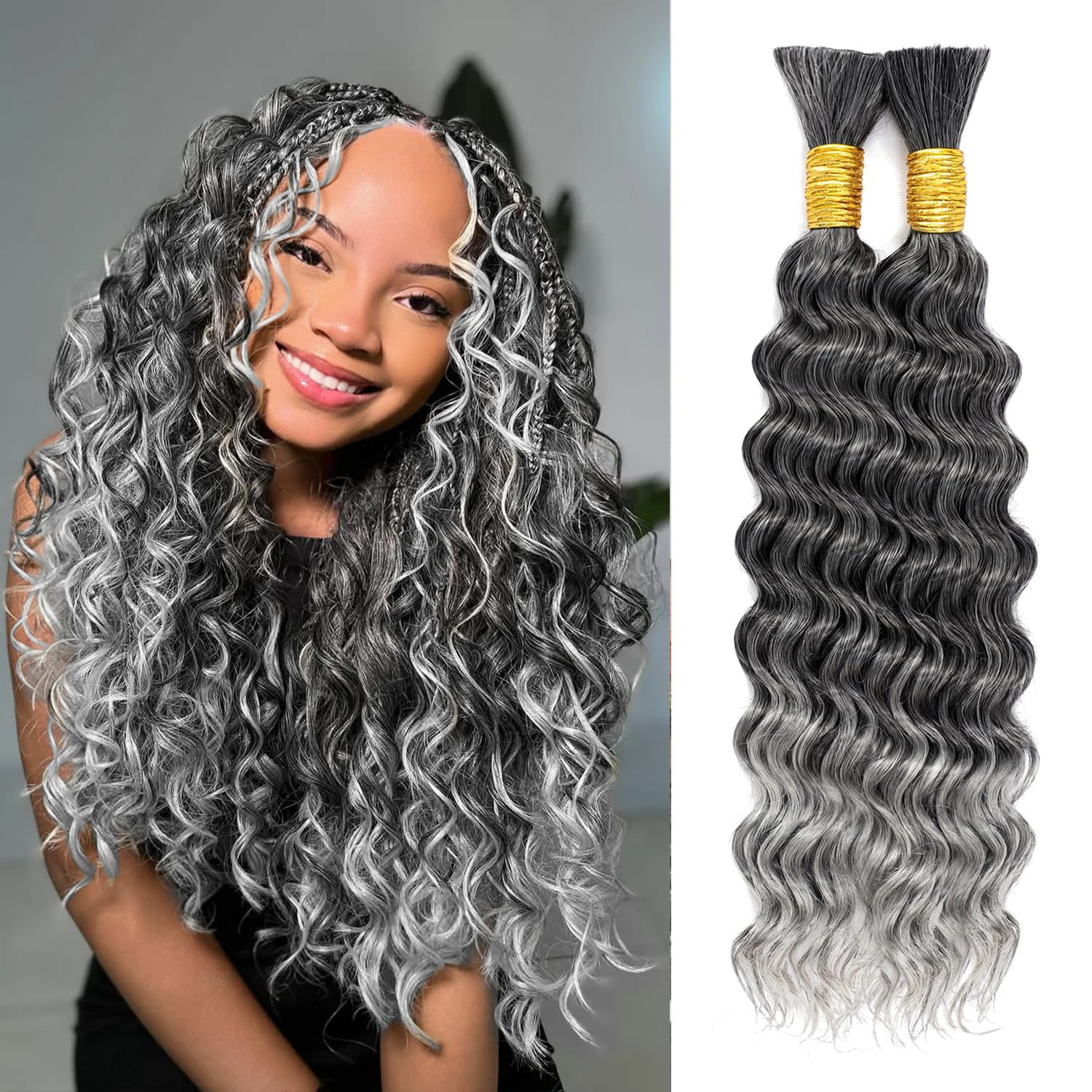 18 Inch/24 Inch 2 Bundles Water Wave Deep Wave Bulk hair for Braiding  No Weft Deep Wave for Braiding Micro Faux Synthetic