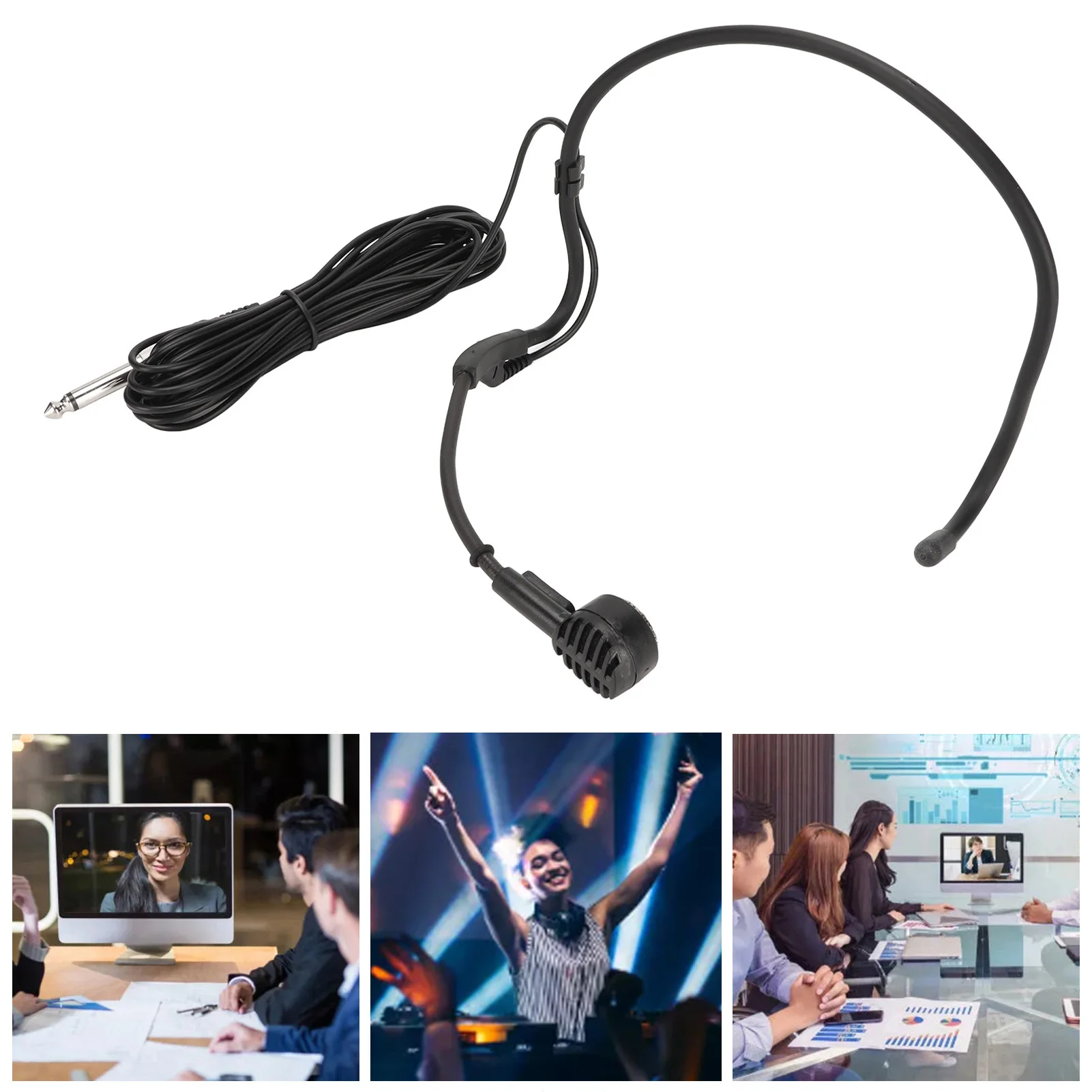 Headworn Microphone 16.4ft Length Wired Lightweight 6.35mm Jack Earhook Microphone for Teaching for Men for Karaoke Speakers