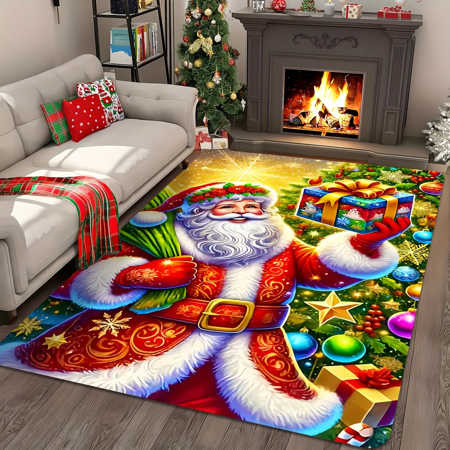 

Santa Claus Gift Print Doormat, Premium Flannel Washable Non-Slip Rug for Indoor Outdoor Multi-Room Holiday Decor