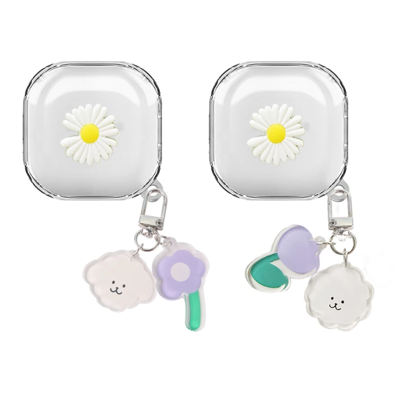 Funda de encaje para Samsung Galaxy buds 2, carcasa transparente y suave para auriculares, con Oso de flores, a la moda