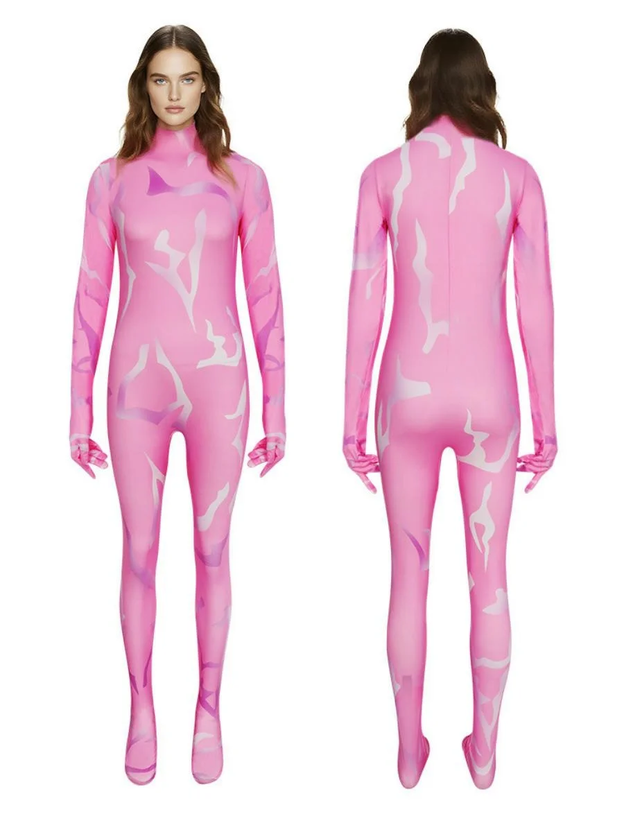 Rosa Halloween K Teufel Bodysuit Karneval Cosplay Kostüm Hexe Damen eng anliegender einteiliger Anzug