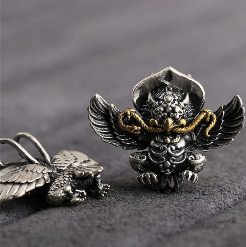 Solid 925 Silver Tibetan Garuda SmallPendant Buddhist Garuda Amulet Good Luck Charm