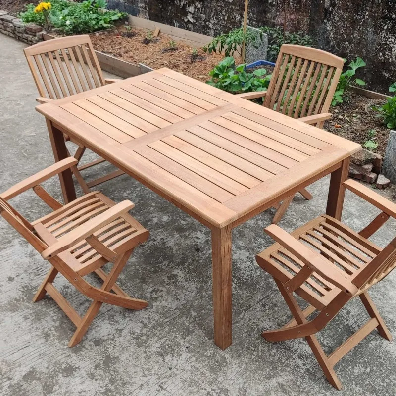

Teak comfortable anti-corrosion moisture-proof table and chair combination outdoor villa garden simple folding chair