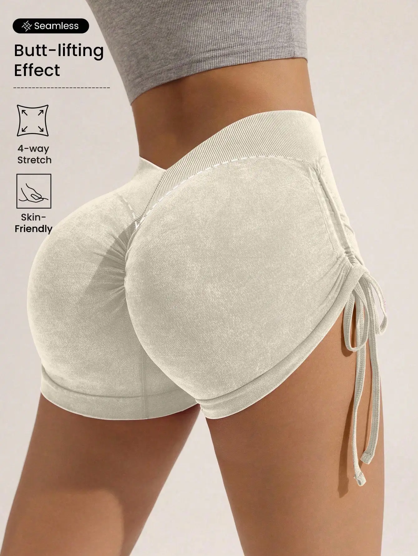Matte craft summer three part pants yoga pants women's drawstring sports shorts European and American peach hip lifting fitness image 3