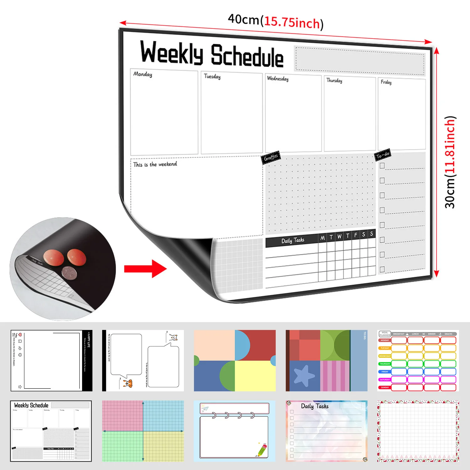Dry Erase Magnetic Refrigerator Calendar 40x30cm Weekly Planner White Board Family To Do List