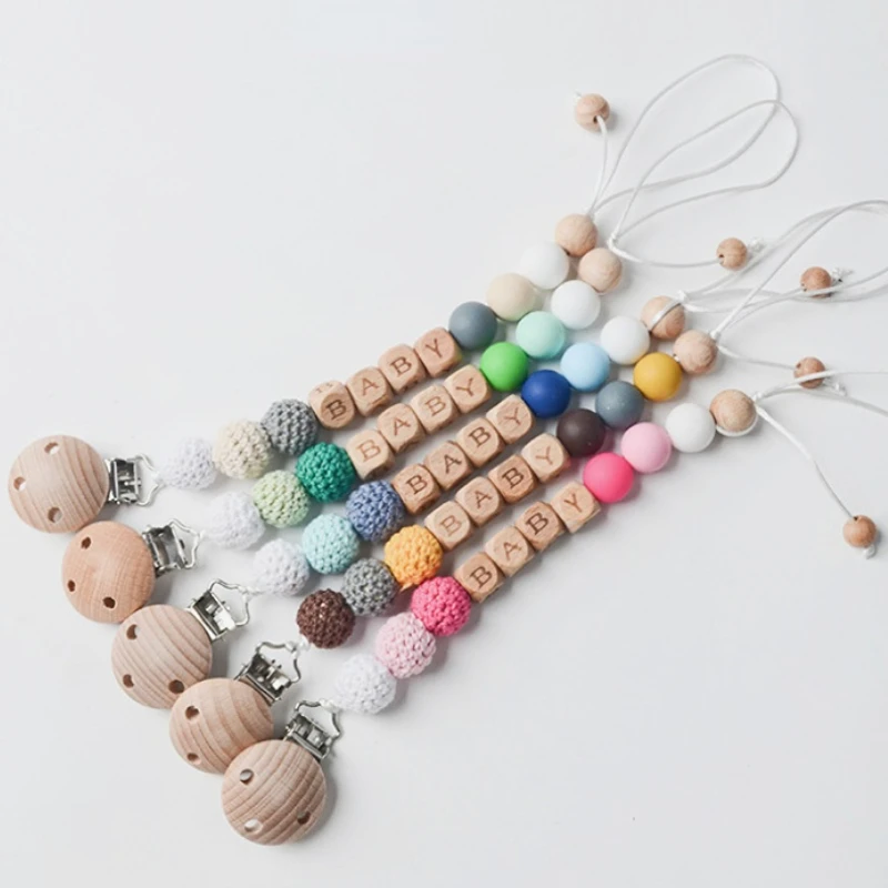 Personalized Name Baby Pacifier Clips Holder Baby Silicone Beads Tiny Rod Dummy Nipple Holder Clip Teething Toys Newborn Gift