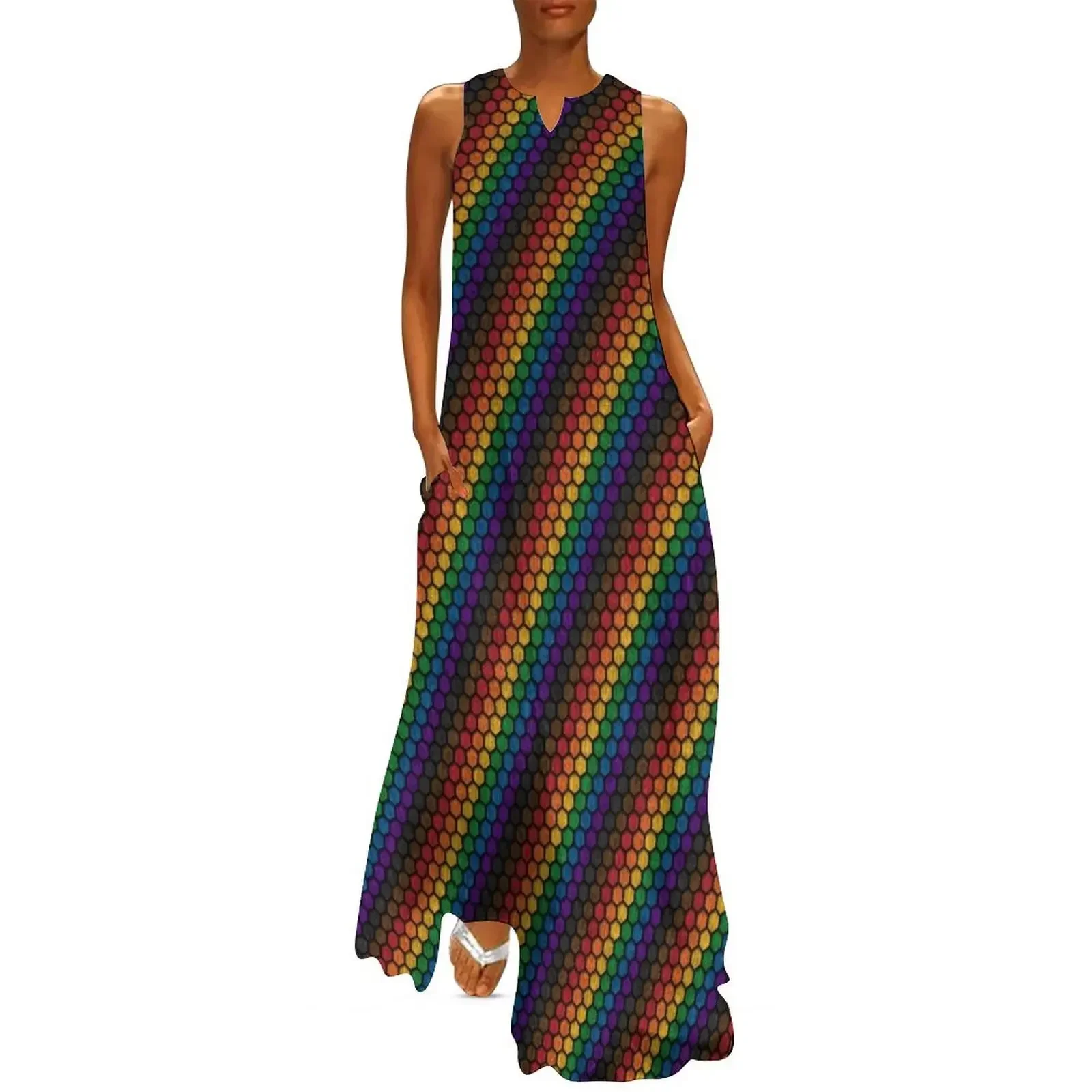 

Seamless Hexagon Pattern in Inclusive Rainbow Pride Flag Colors Long Dress dresses for women 2025 luxury designer party Dress
