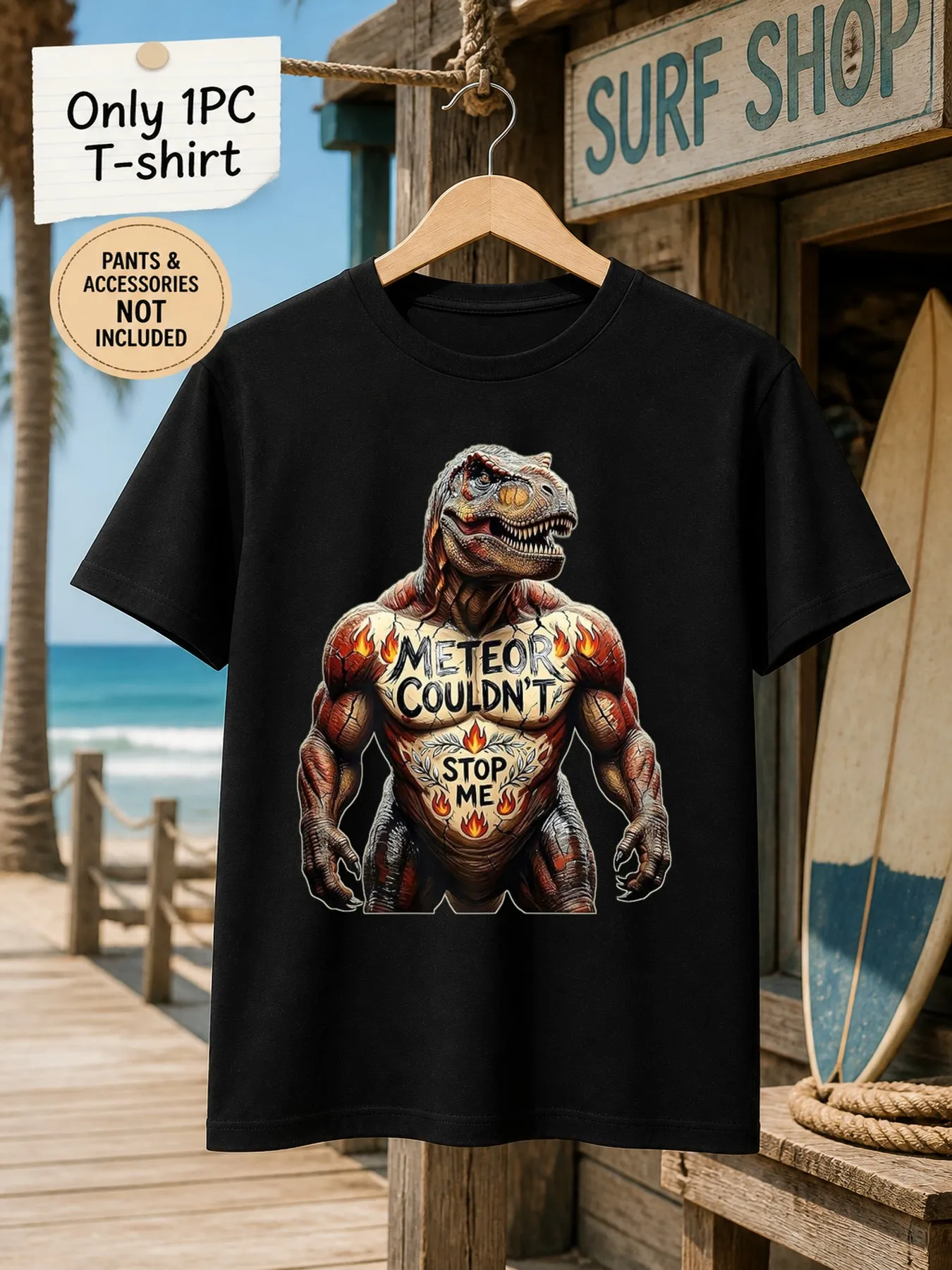 1pc Men'S Graphic T-Shirt Muscle T-Rex Dinosaur Print Meteor Couldn'T Stop Me Short Sleeve Crew Neck [Solely 1pc T-SHIRT]
