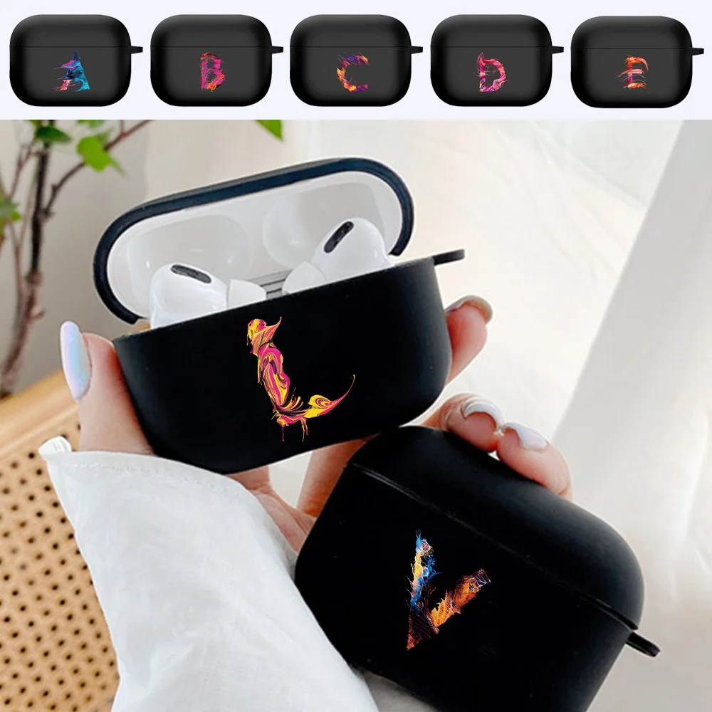 Earphone Case for Apple AirPods Pro/AirPods 3rd Gen Wireless Bluetooth Headphone Paint Letter Print Black Soft Silicone Cover