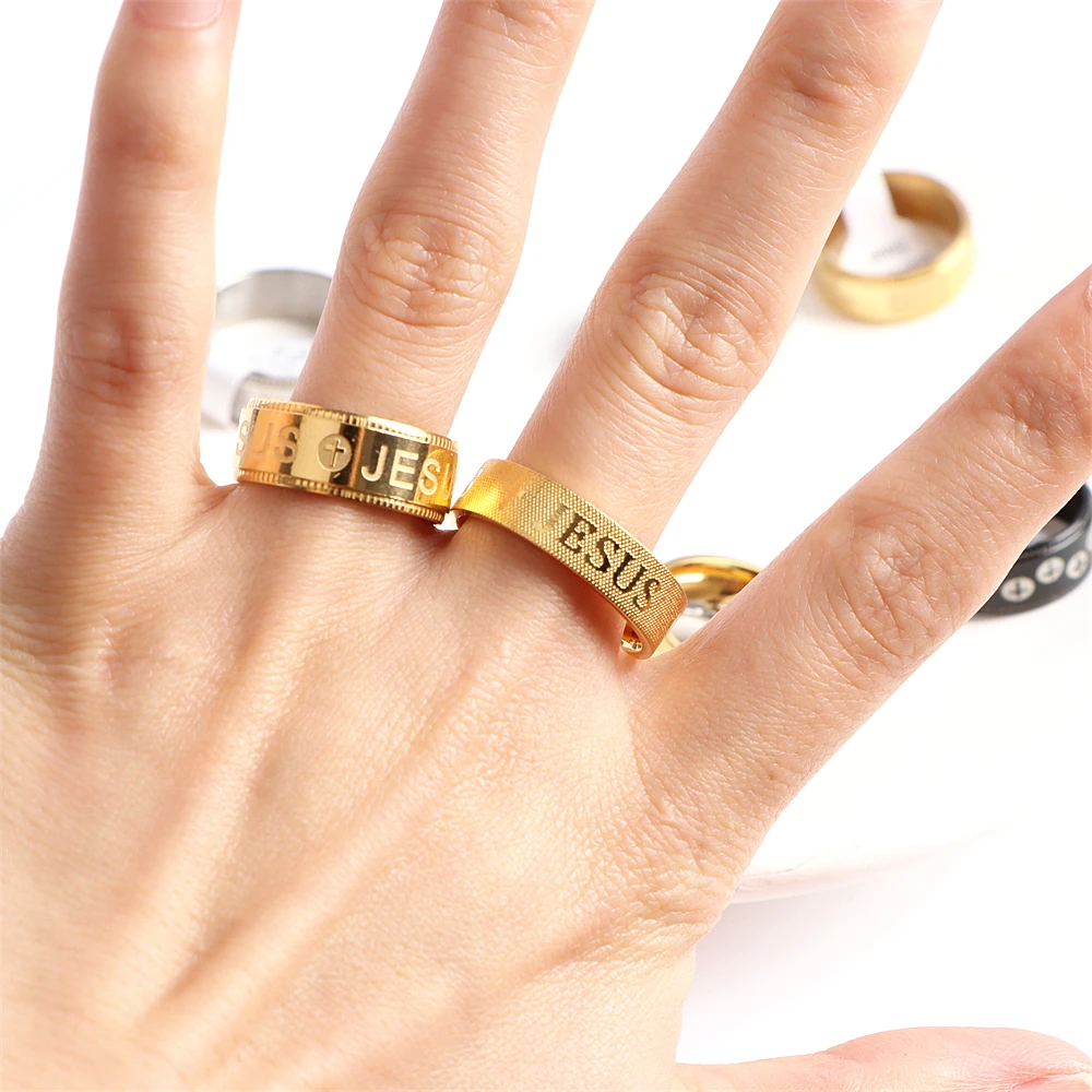 10/20Pcs/Lot Forever Love Jesus Polished Inside Stainless Steel Ring Jewelry For Women Men Pray Drip Oil Rotating Spinner Gift