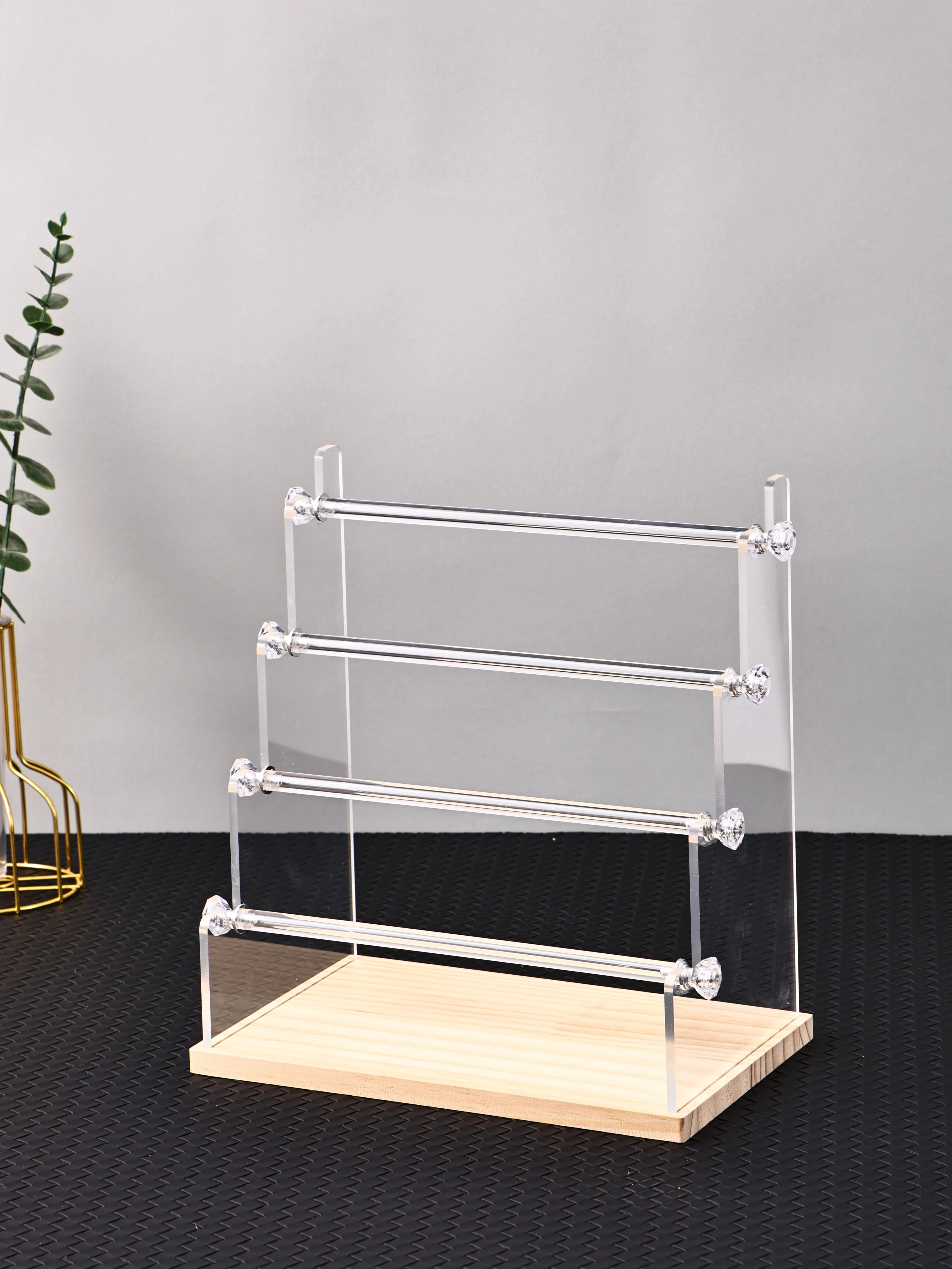 Acrylic Tiered Jewelry Display Stand Wooden Base Multi‑Layer Bracelet Beaded Chain Display Rack Desktop Ornament Storage Prop view 6