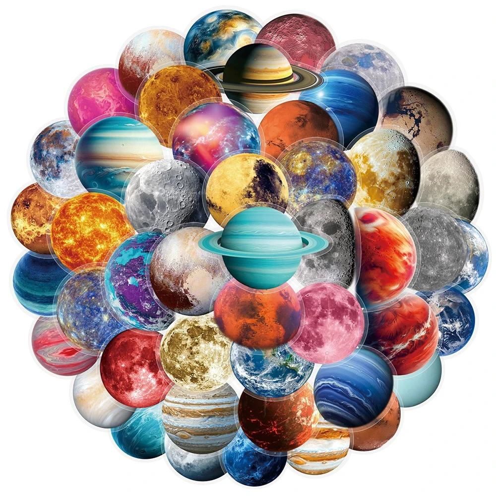 10/30/50pcs 투명 행성 달 스티커 우주 공간 낙서 데칼 DIY 노트북 가방 전화 멋진 만화 스티커 장난감