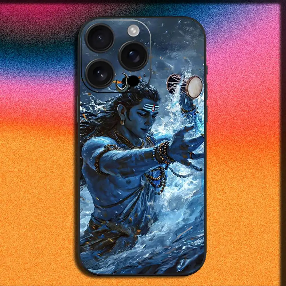 حافظة هاتف Lord Shiva Hindu God Buddha لهاتف iPhone 17,16,15,14,13,12,11,Pro,Max,Plus,E,SE4,Air,غطاء أسود صغير