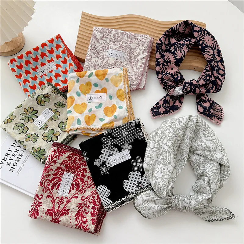 68cm Cotton Linen Square Scarf Kerchief Spring Summer Head Wrap Headband Turban Bandana Decoration Scarves Neckerchief for Women