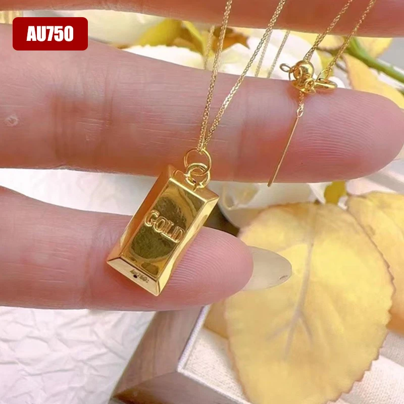 

Authentic AU750 Real Gold 18K Be Rich Bricks Pendant Necklace Classic Gift Genuine Present For Woman Fine Jewelry