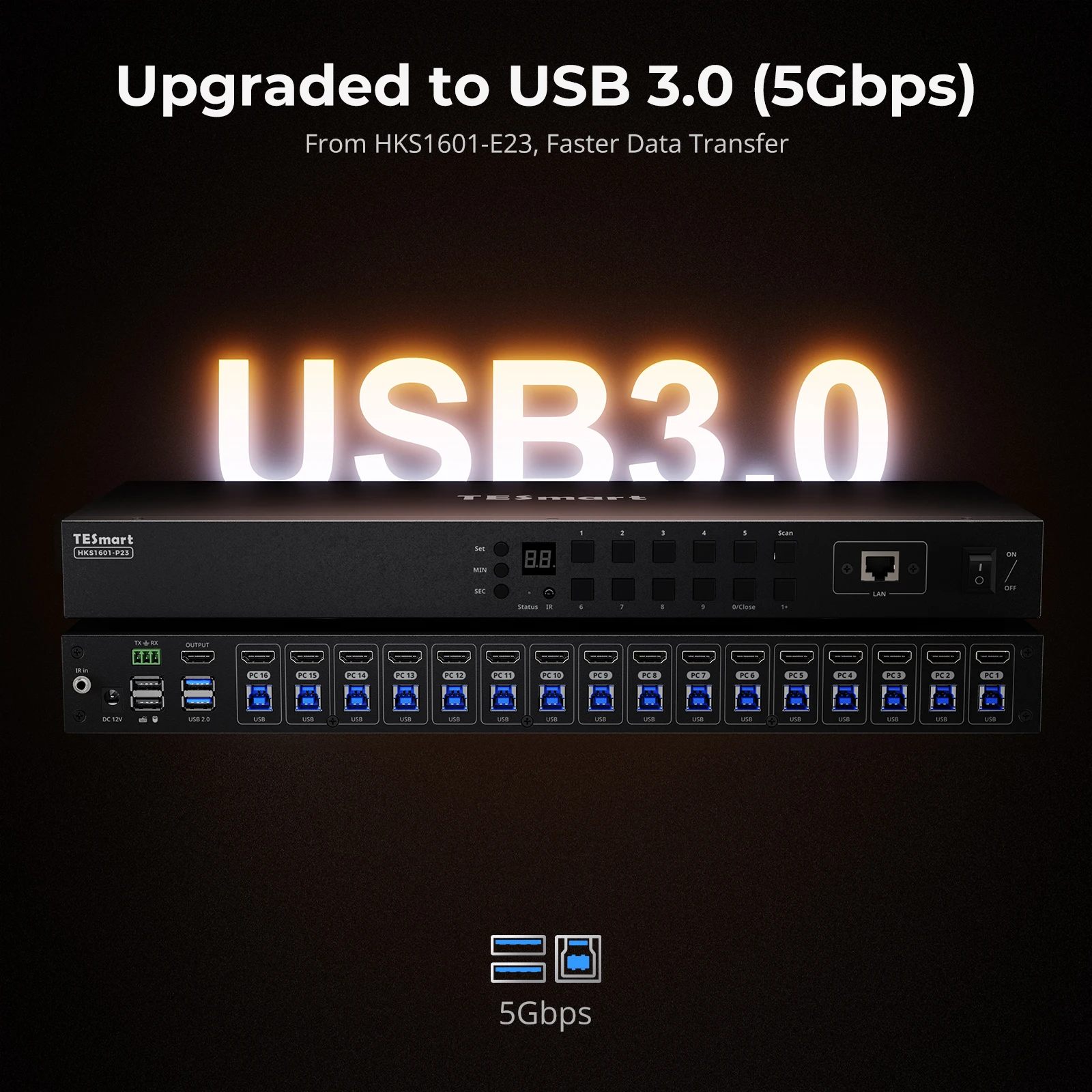 TESmart 16 Port KVM Switch Support 4K60HZ USB 3.0 Hot Plug Hot Key RS232 LAN Port Control EDID 16x1 HDMI Video Switcher