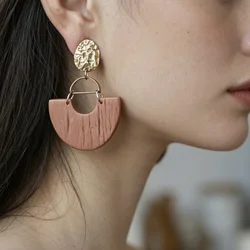Dark Solid Earthy Colors Wood Pattern Polymer Clay Earrings Set Elegant Unique Dangle Stud Pendant Statement Jewelry for Women