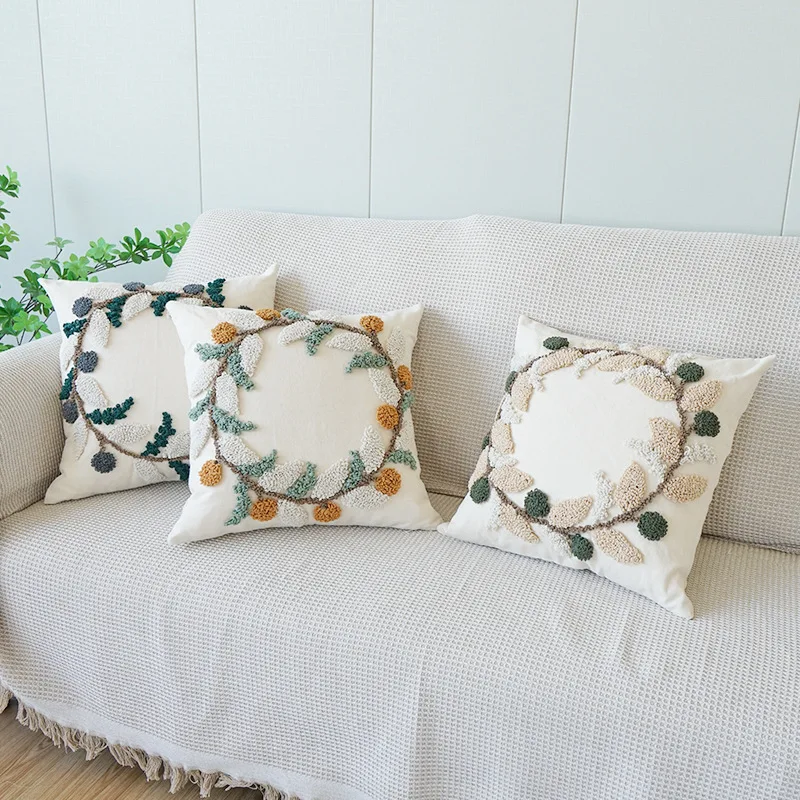 

Vctops Floral Embroidered Pillow Covers Cotton Tufted Cushion Pillow Case For Sofa Bedroom Garden Outdoor Decor Throw