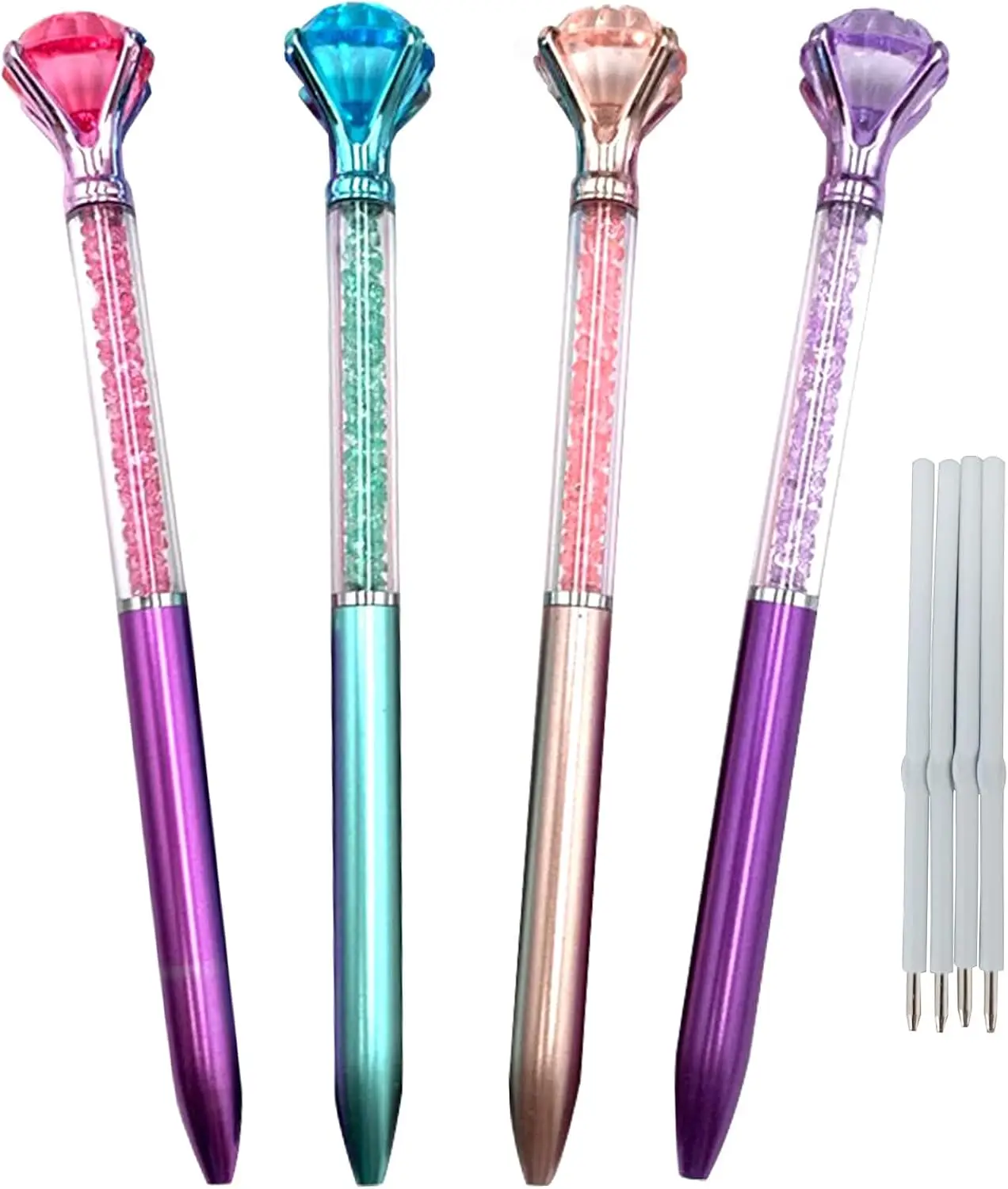 Diamond Pens Pack of 4 Cute Ballpoint Pen Retractable Ballpoint Pen gem pen Rhinestones Crystal Bling Plated Metal Color Blue Gel Ink Office Supplies Gifts for Women (4 pens)…
