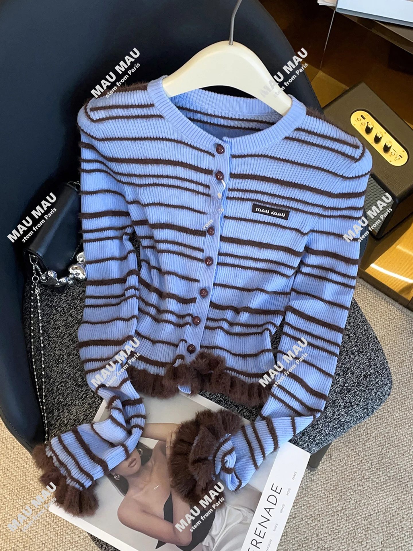 

Высококачественный женский вязаный кардиган-свитер с клетчатым пушистым дизайном Ele Commute Sle ort Length Дышащий