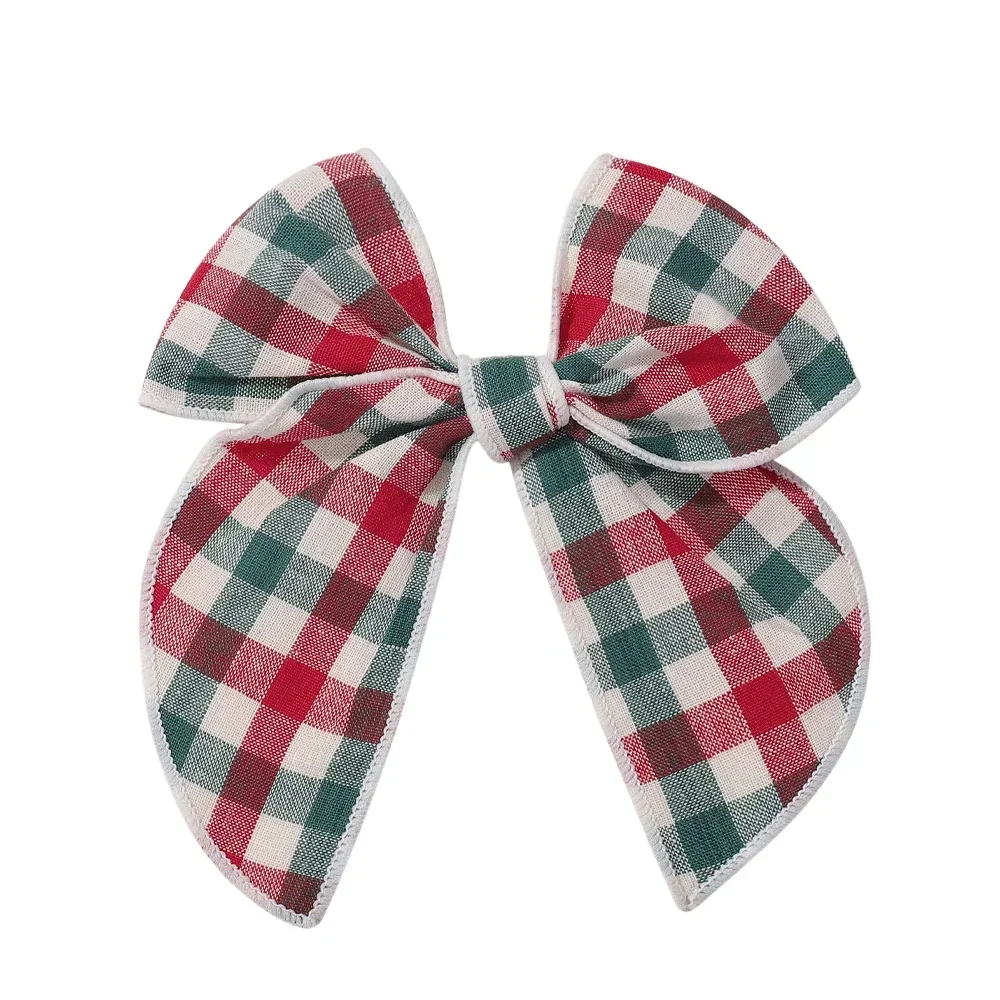 8Colors 1pcs Cheer Bowknot Hairpin Classic Plaid Christmas color Fabric Hair Clips Handmade for Kids Baby Girls Hair Accessories