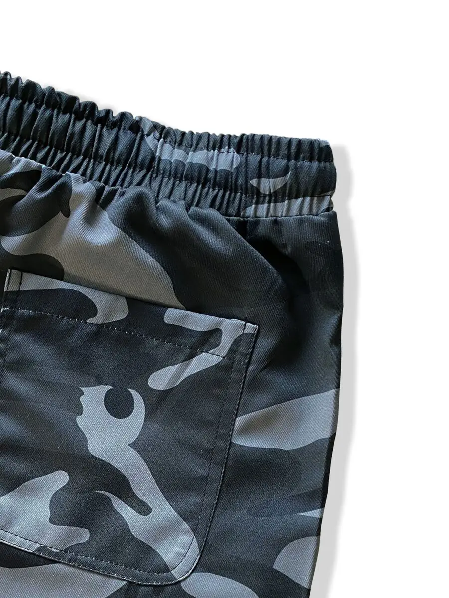 Loose Fit Camo Print Drawstring Waist Cargo Pants For Men Fall