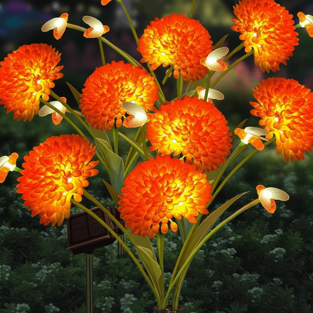Waterproof Solar Powered Garden Lamp Wobbling Design With Flowers Honeycomb Garden Lamp Bright Orange Solar Powered