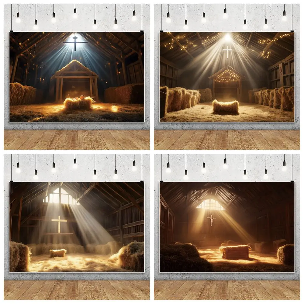 Nativity Stables Haystack Holy Cross Background Baby Shower Kids Birthday Party Photography Background Decor Photo Studio Props