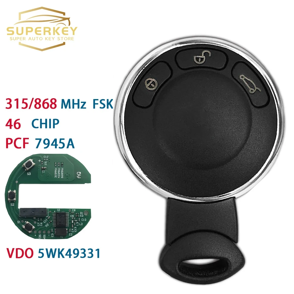

SUPERKEY Remote Key PCF7945A ID 46 CHIP 315/868 MHz For BMW MINI Cooper 2006 2007 2008 2009 2010 2011 2012 2013 CAR
