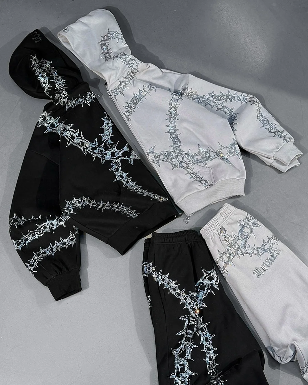 Harajuku العظام نمط الماس مطعمة هوديي الهيب هوب الشرير فضفاض زمم هوديي الرجعية بلوزة كاجوال سترة البلوز الشارع الشهير #5