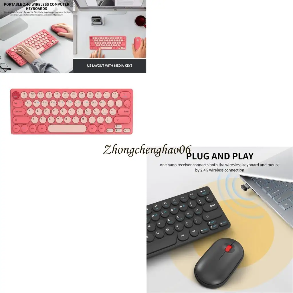 

Wireless Keyboards And Mouse Combo With Round Keycaps 2.4G 64Keys Silents Clicks For PC Laptop Ergonomic 601F