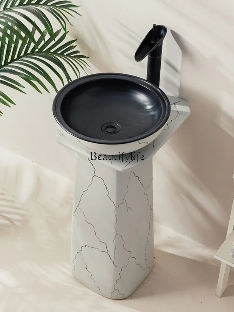 *Simple modern Nordic light luxury ceramic bathroom floor-to-ceiling washbasin