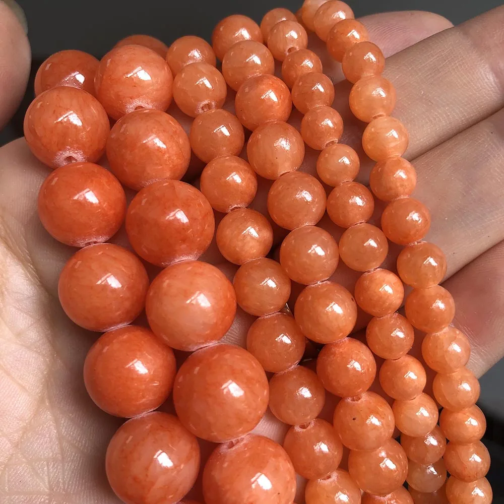 Natural Orange Jades Chalcedony Stone Beads Round Loose Beads For Jewelry Making 15\
