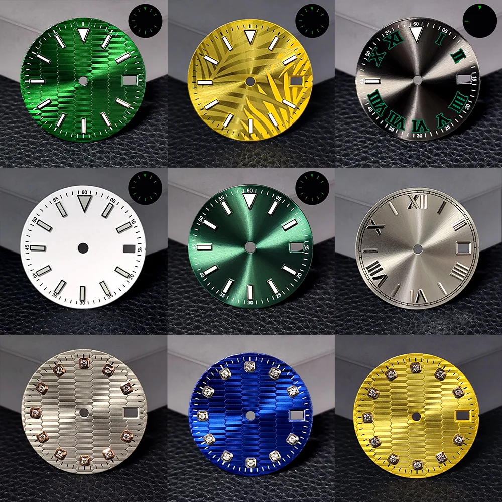 

28.5MM Diameter Watch Dial green Luminous Dial for NH35/NH36 Watch Movement Accessories Watch Parts For Wristwatches Watch Hands
