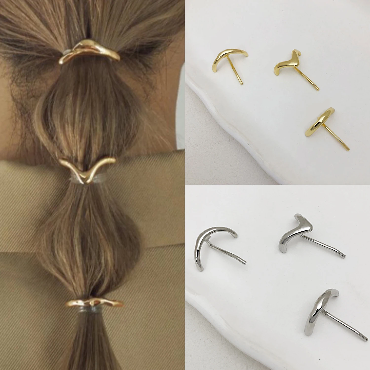 3Pcs/Set Gold Silver Color Metal Ponytail Clip Hairpin Back Head Hairpin Women Ponytail Clip Personality Fashion Accessories