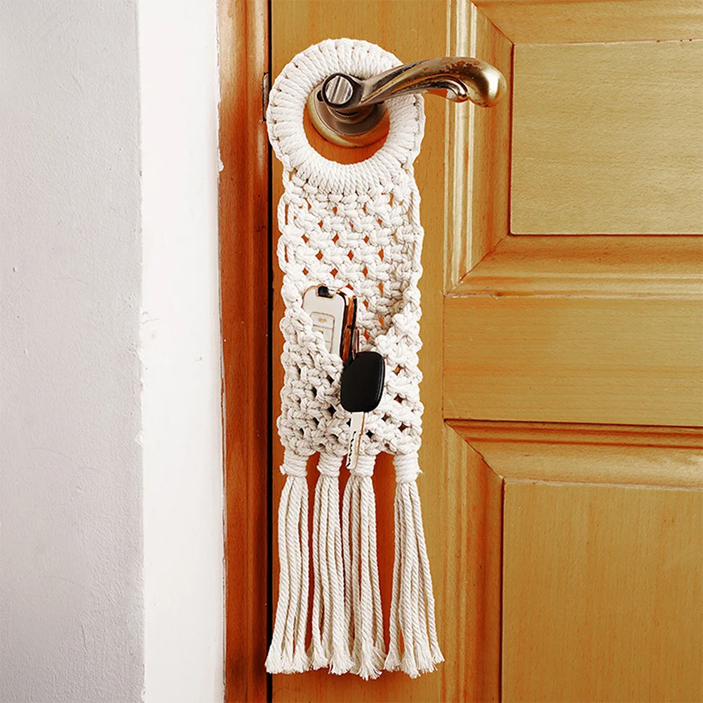 

Woven Doorknob Hanging Tapestry Sundries Holder Home Wall Decor Bohemian Cotton Thread Wall Hanging Ornament Woven Tapestry