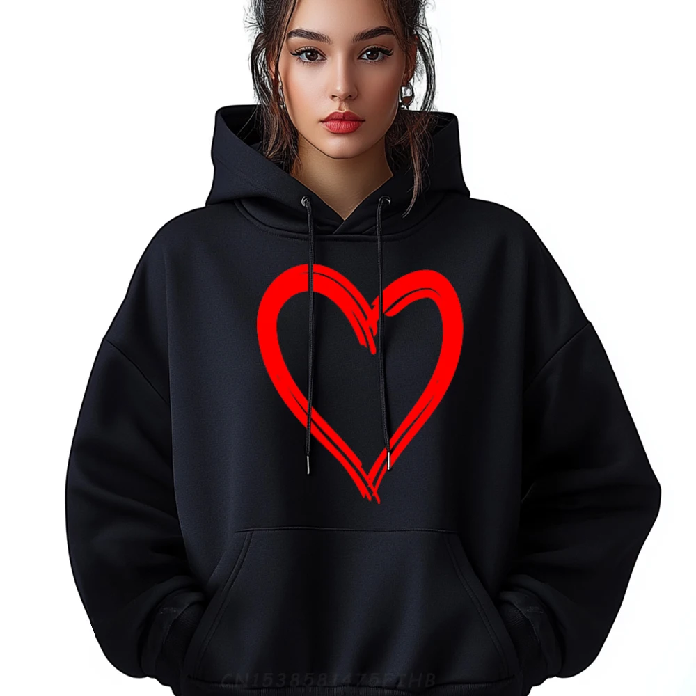 

Red Heart Cool Love Heart Print Hoodies For Men Valentines Day Sweatshirt Normal Hoodies Long Sleeve Family O-Neck