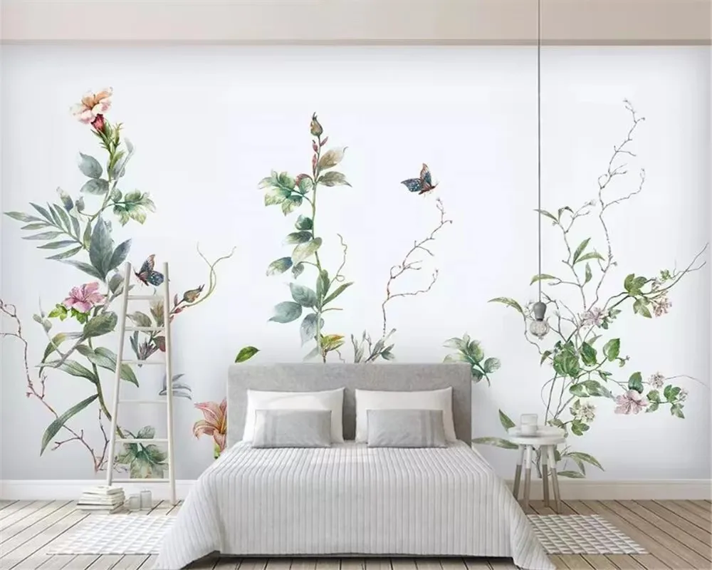 Custom Wallpaper for walls 3 d Modern Hand Painted vintage floral butterfly background wall decorative painting 3d wallpaper