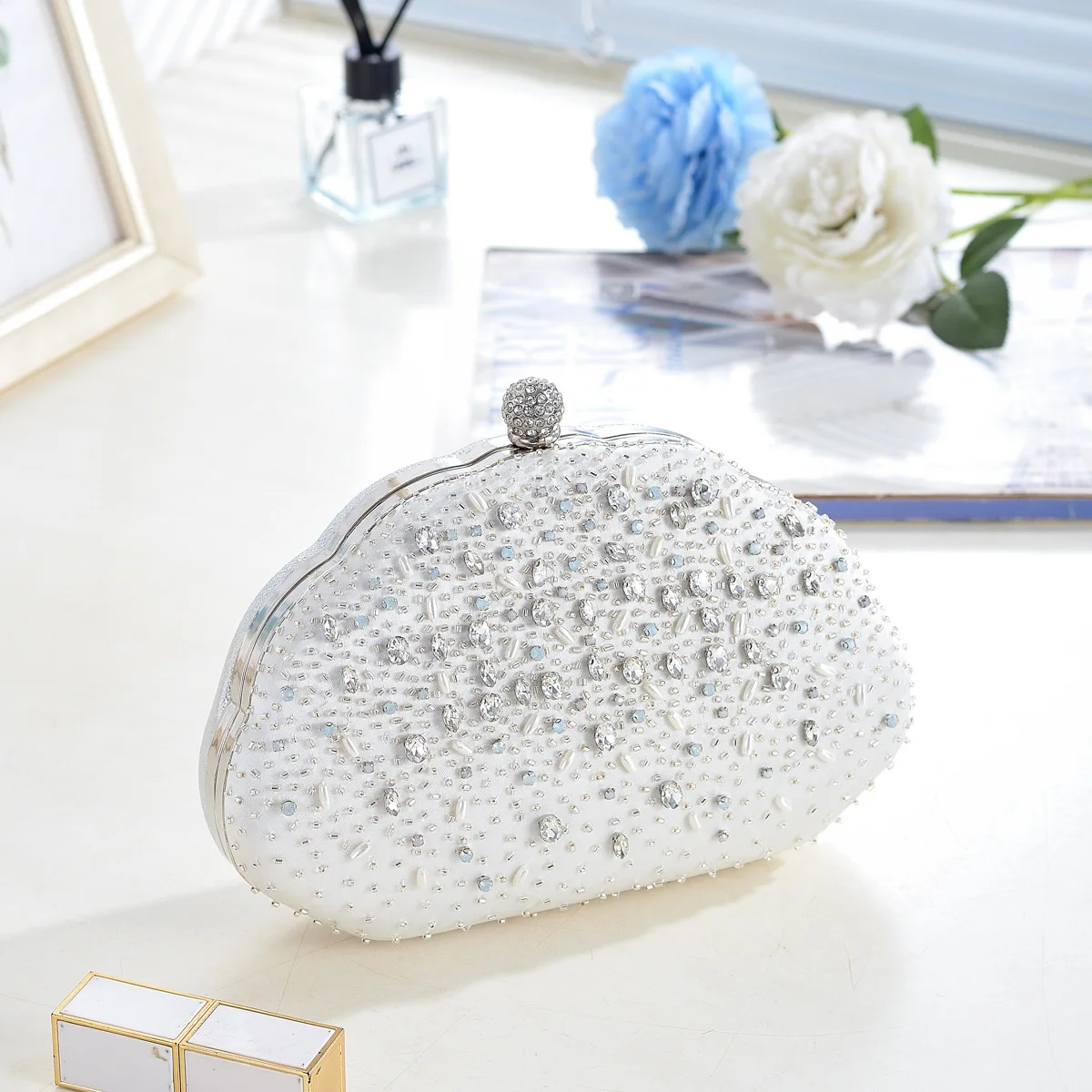 Spabroken Diamant-Clutch-Tasche, Bankett-Tasche, Einschultrige, schräge Bankett-Abendtasche, französischer Stil, Cheongsam-Handtasche – Detail 24