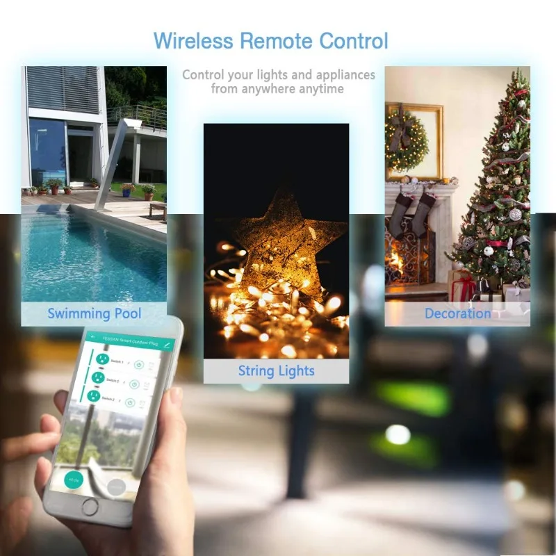 Outdoor Smart Plug Waterproof, WiFi Smart Outlet Switch with 3 Individual Sockets Work with Alexa Echo Google Home