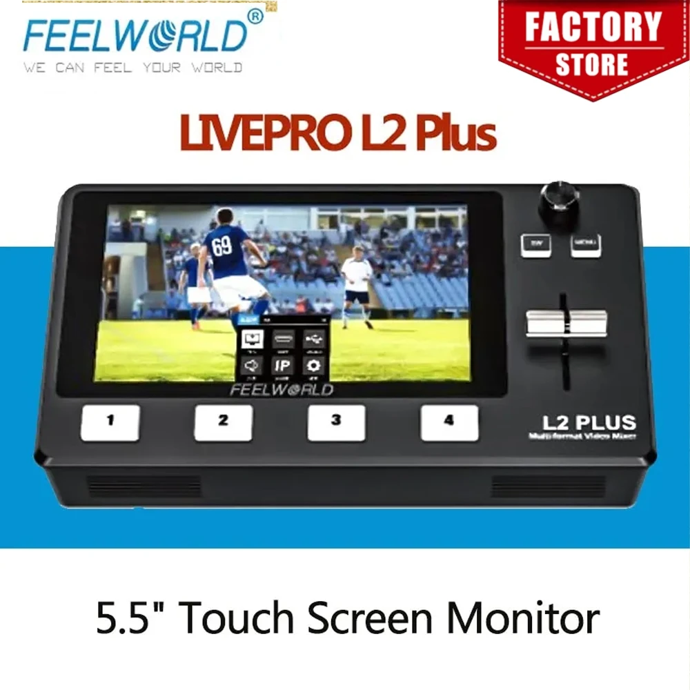 

Feelworld LIVEPRO L2 Plus 5.5" Touch screen Switcher Multi-Camera Video Live Streaming PTZ Camera Control Green screen cutout