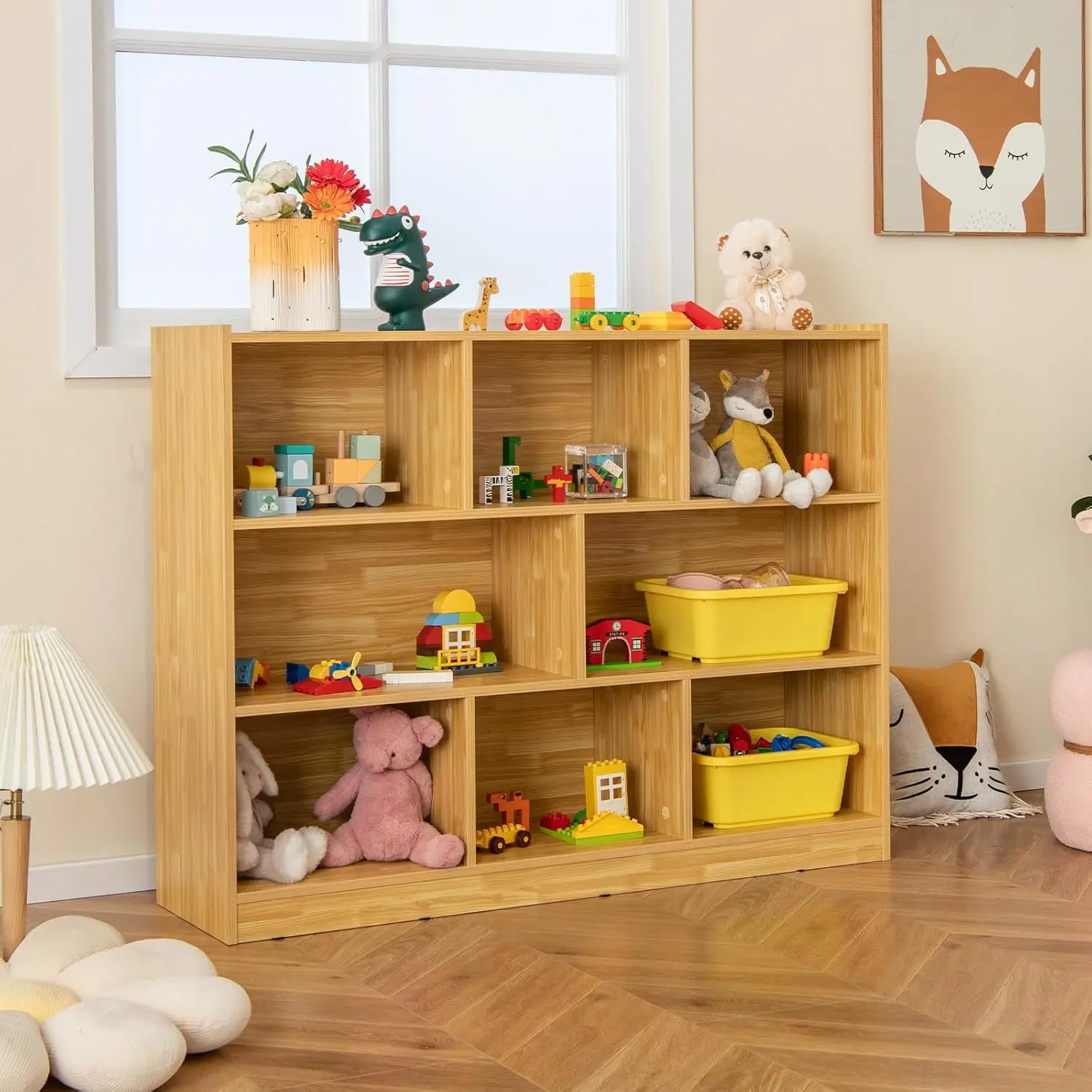 Organizador De Armazenamento De Brinquedo Para Crianças, Estante De 3 Camadas, 8 Cubo Crianças Estantes, Armários E Prateleiras, Organizador De Prateleira De Brinquedo De Madeira, Pequeno