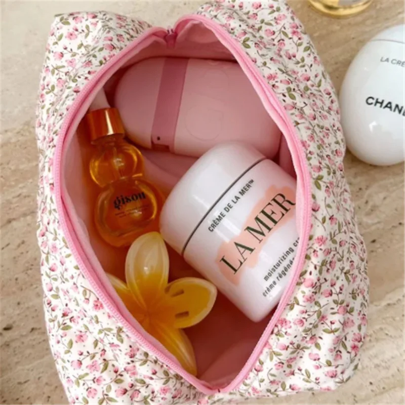 

Soft Floral Toiletry Bag PU Makeup Bag Women Portable Square Travel Skincare Zipper Handbags Storage Organizer Make Up Wash Bags