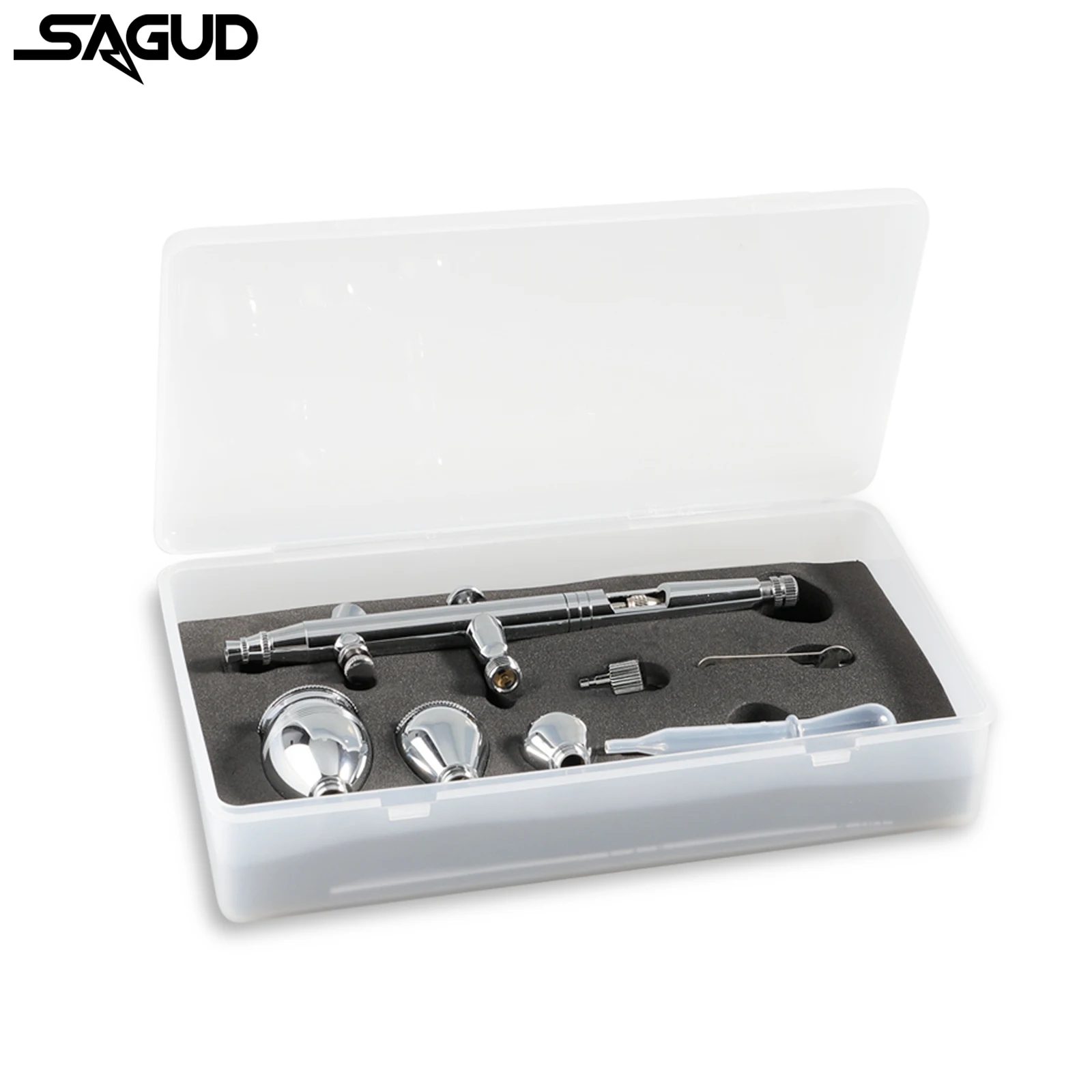 SAGUD Dual-Action Airbrush Kit 0.3mm Air Brush with 2/5/13CC Spray Cup and Wrench Dropper Tool for Cake Tattoo Nail Painting