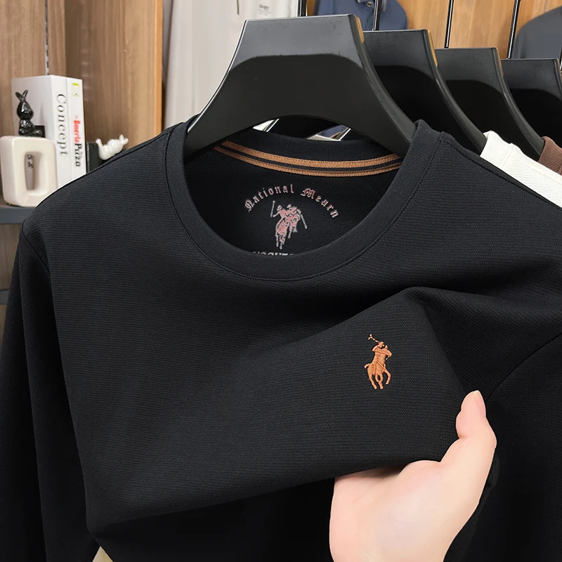 

2025 Men's Hoodie Spring and Autumn New Round Neck Base Shirt Solid Color Casual Long Sleeved T-shirt