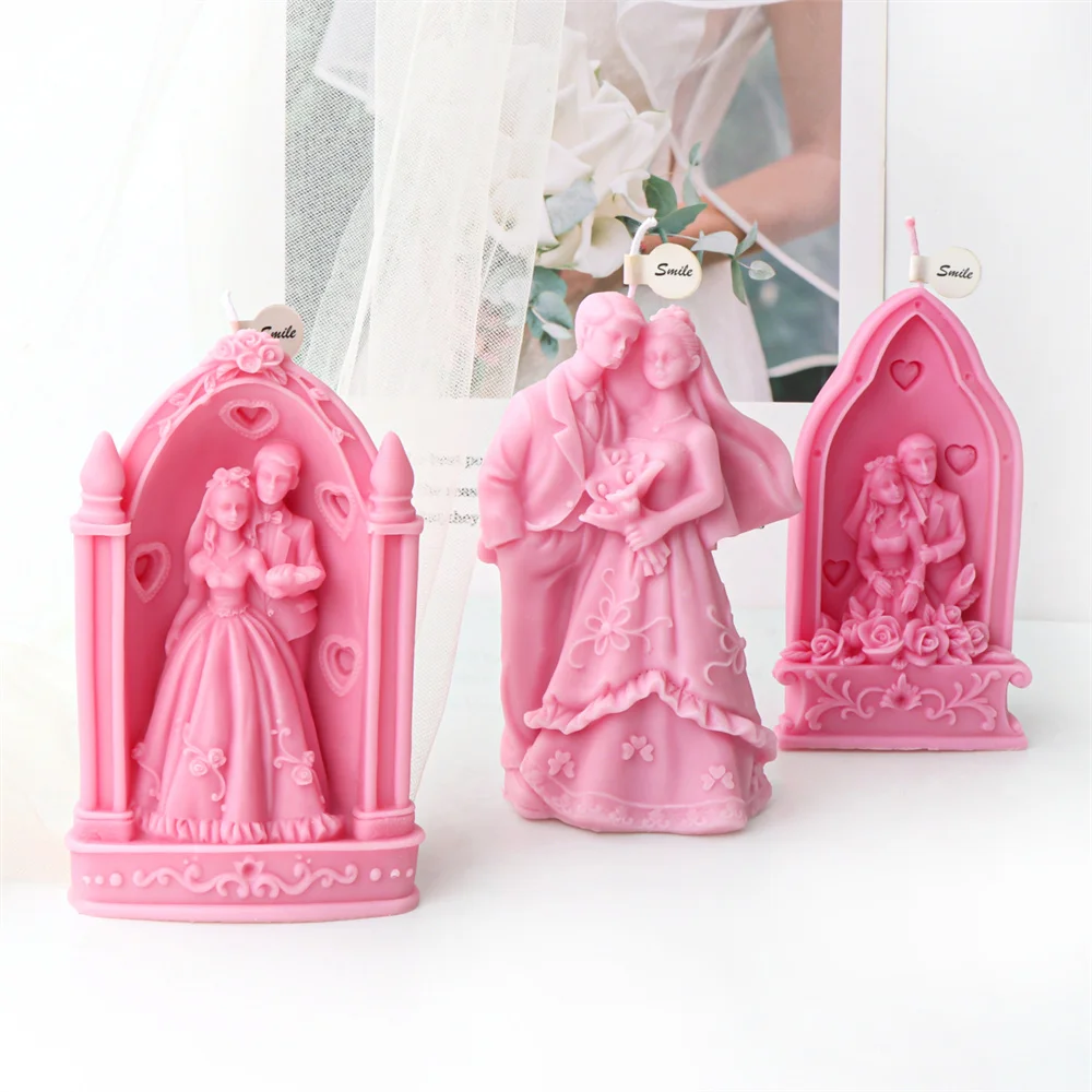 3D Marry Couple Bride Groom Silicon Fondant Mould DIY Cake Decor Supplies Bakeware Baking Tool Handmade Soap Plaster Candle Mold