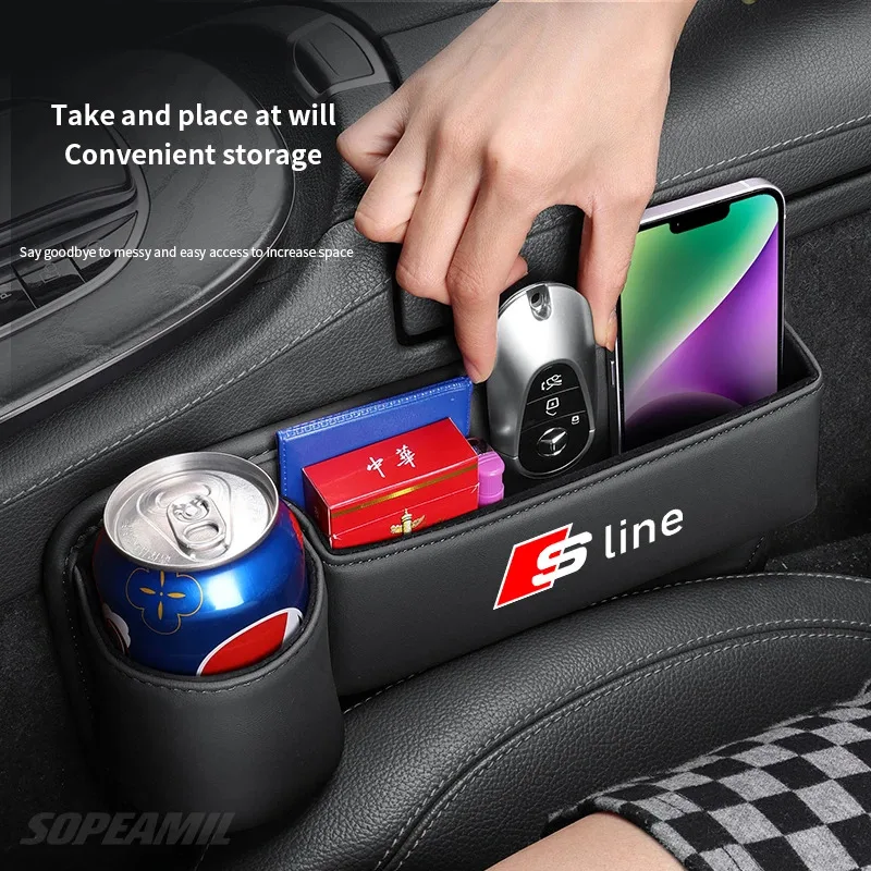 

2025 Hot For Audi Sline A3 A4 A5 A6 A7 A8 Q3 Q5 Q7 Q8 RS3 RS4 S3 S4 Car Seat Crevice Storage Box Seat Gap Slot With Cup holder O
