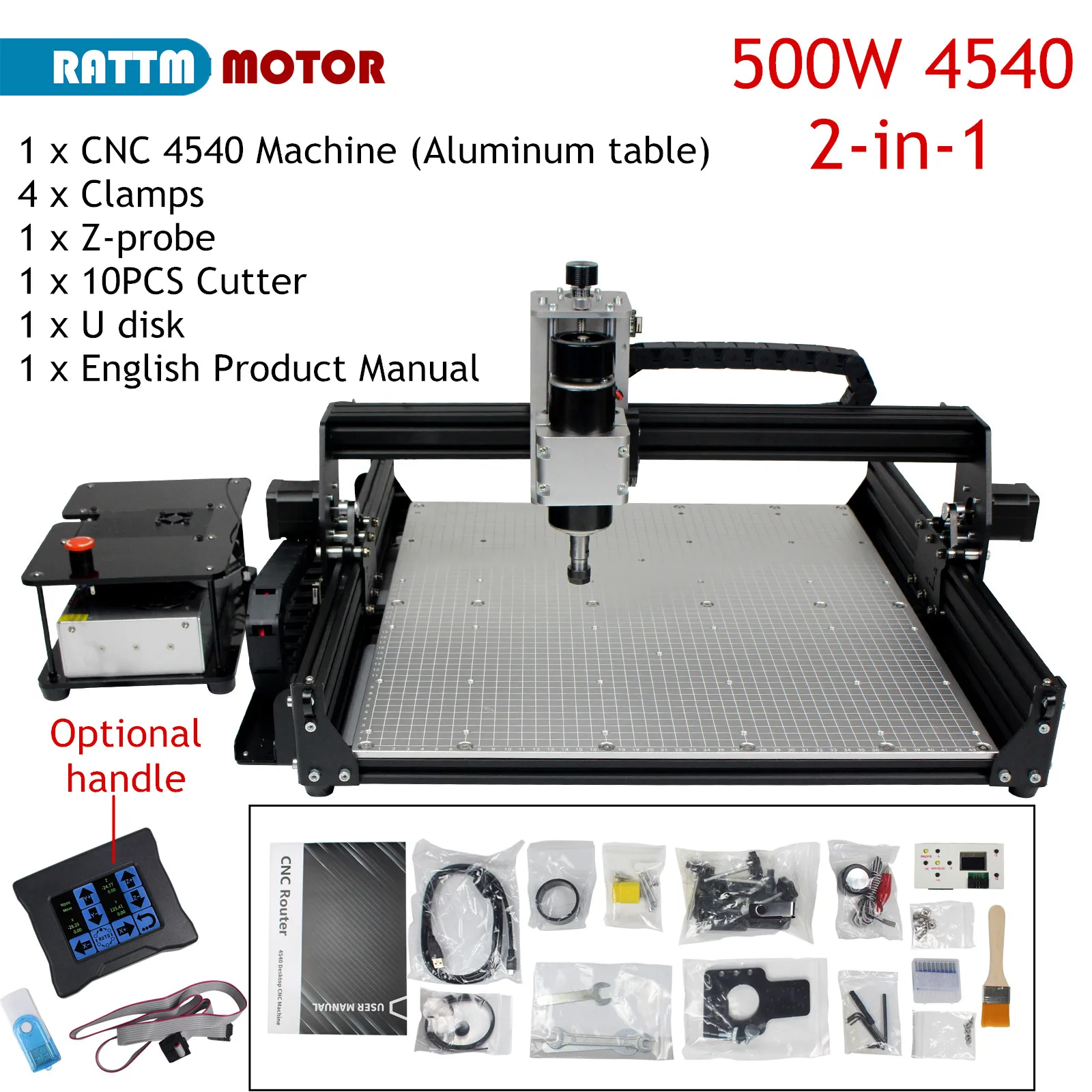 【2-in-1】500W CNC Spindle 4540 3 Axis Wood Router 20W 40W Laser Engraver PCB Milling Metal Acrylic DIY Drilling Engraving Machine