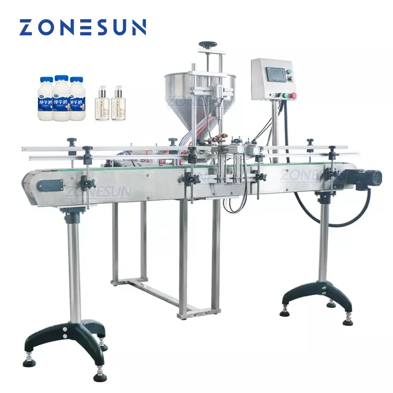 

ZONESUN ZS-GY1C Pneumatic Automatic Liquid Paste Filling Machine Cream Chocolate Juice Perfume With Conveyor Bottle Filler