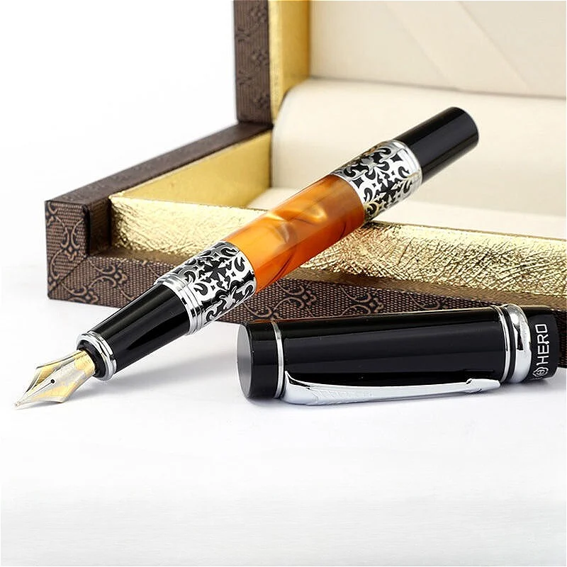 New Hero Metal Fountain Pen Big Size Fine F 0.5mm Nib Calligraphy Pen Iridium Financial School Business Gift Office Writing Tool